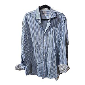 THOMAS DEAN Blue Striped Long‎ Sleeve Button Down Shirt - Size XL